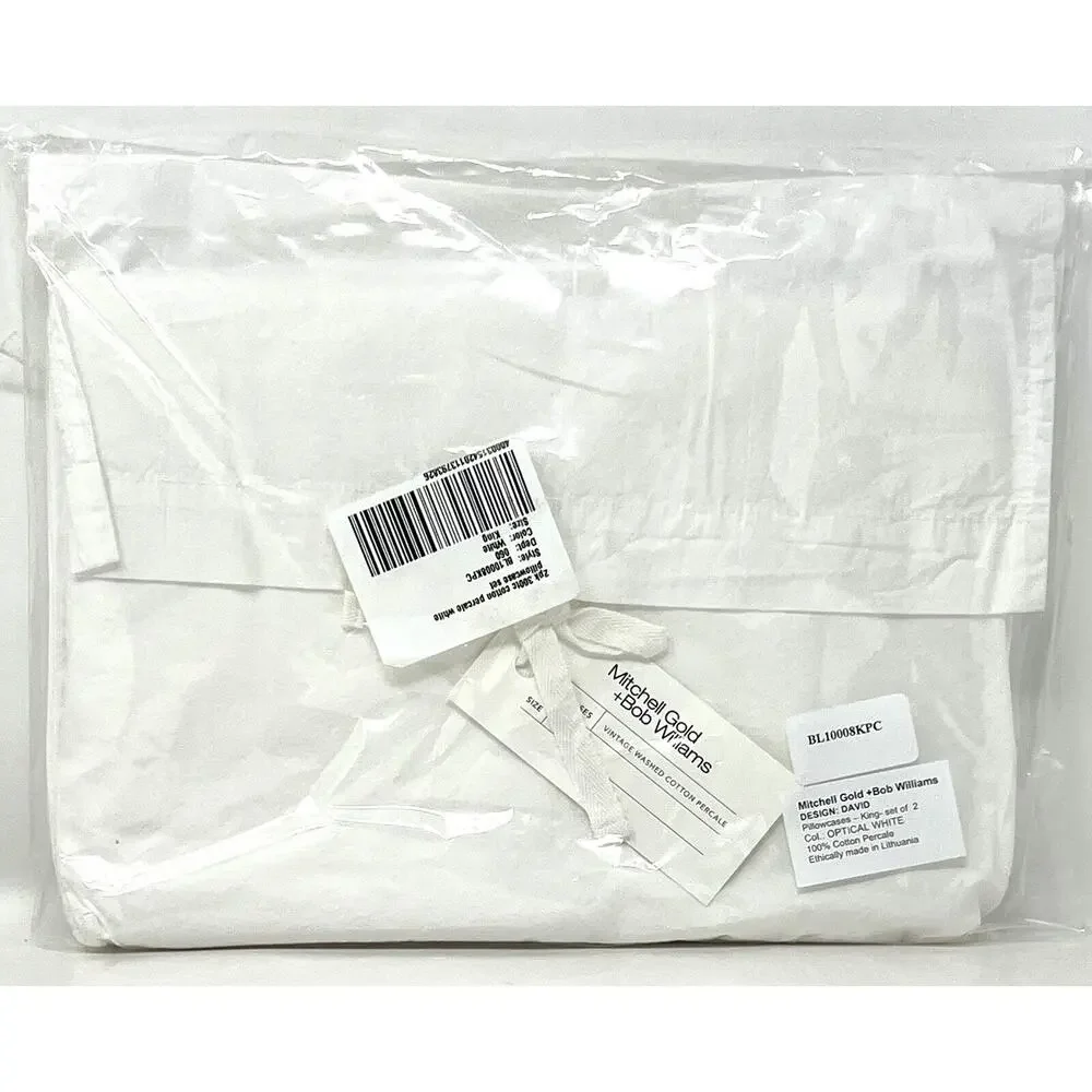 Mitchell Gold Bob Williams King Pillowcases Cotton Percale Optical Wht VTG Wash